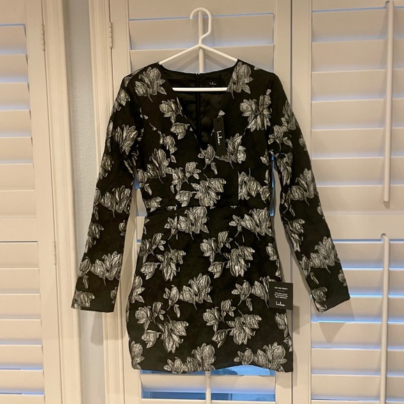 Elegant Taste Black and Silver Floral Jacquard Mini Dress🪙 - Picture 2 of 8
